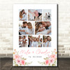 Photo Collage Wedding Personalised Gift 8-Photo Pink Floral Print Or Canvas