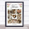 Photo Collage Wedding Personalised Gift 9-Photo Pink Floral Print Or Canvas
