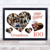 Photo Collage 100th Birthday Gift For Grandma 20-Photo Hearts Print Or Canvas