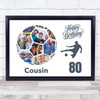 Photo Collage 80th Birthday Gift For Cousin 14-Photo Football Print Or Canvas