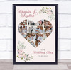 Photo Collage Wedding Custom Gift 14-Photo Heart Pink Floral Print Or Canvas