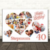 Photo Collage 40th Birthday Gift For Stepmum 20-Photo Hearts Print Or Canvas