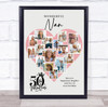 Photo Collage 50th Birthday Gift For Nan 16-Photo Pink Heart Print Or Canvas