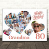Photo Collage 80th Birthday Gift For Grandma 20-Photo Hearts Print Or Canvas