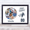 Photo Collage 80th Birthday Gift For Uncle 14-Photo Football Print Or Canvas