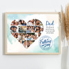 Photo Collage Gift For Dad Father's Day 14-Photo Heart Blue Print Or Canvas