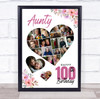 Photo Collage 100th Birthday Gift For Aunty 19-Photo Floral Print Or Canvas