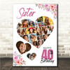Photo Collage 40th Birthday Gift For Sister 19-Photo Floral Print Or Canvas