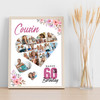 Photo Collage 60th Birthday Gift For Cousin 19-Photo Floral Print Or Canvas