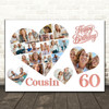 Photo Collage 60th Birthday Gift For Cousin 20-Photo Hearts Print Or Canvas
