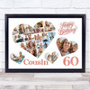 Photo Collage 60th Birthday Gift For Cousin 20-Photo Hearts Print Or Canvas