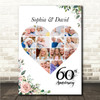 Photo Collage 60th Wedding Anniversary Gift 14-Photo Pink Floral Print Or Canvas