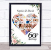 Photo Collage 60th Wedding Anniversary Gift 14-Photo Pink Floral Print Or Canvas