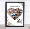Photo Collage 25th Wedding Anniversary Gift 14-Photo Pink Floral Print Or Canvas