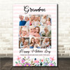 Photo Collage Gift For Grandma Mother's Day 9-Photo Pink Floral Print Or Canvas