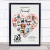 Photo Collage 50th Birthday Gift For Friend 16-Photo Pink Heart Print Or Canvas