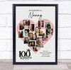 Photo Collage 100th Birthday Gift For Nanny 16-Photo Pink Heart Print Or Canvas