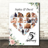 Photo Collage 5th Wedding Anniversary Gift 14-Photo Pink Floral Print Or Canvas