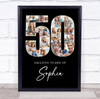 Photo Collage 50th Birthday Gift For Her 17-Photo Age 50 Black Print Or Canvas