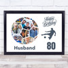 Photo Collage 80th Birthday Gift For Husband 14-Photo Football Print Or Canvas