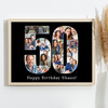 Photo Collage 50th Birthday 17-Photo Birthday Gift For Him 50 Black Print Canvas