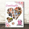 Photo Collage 16th Birthday Gift For Granddaughter 19-Photo Floral Print Canvas