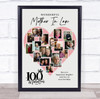 Photo Collage 100th Birthday Gift For Mother-In-Law 16-Photo Pink Print Canvas