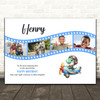 Photo Collage Kids Boys Birthday Gift 4-Photo Blue Dinosaur Plane Print Canvas