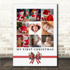 Photo Collage First Christmas Gift For Baby 9-Photo Pink Red Bow Print Canvas