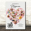 Photo Collage 30th Birthday Gift For Stepmum 16-Photo Pink Heart Print Or Canvas