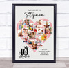 Photo Collage 40th Birthday Gift For Stepmum 16-Photo Pink Heart Print Or Canvas