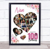 Photo Collage 100th Birthday Custom Gift For Nan 19-Photo Floral Print Or Canvas