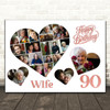 Photo Collage 90th Birthday Custom Gift For Wife 20-Photo Hearts Print Or Canvas