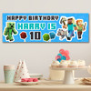 Personalised Party Banner For Kids Birthday Minecraft Blue Any Age