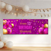 Personalised Party Banner For 13th Birthday Female Pink Gold Balloons
