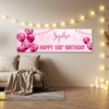 Personalised Party Banner For 100th Birthday Female Pink Balloon Star