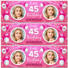 Personalised Party Banner For 45th Birthday With Photo Female Pink Balloons