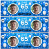 Personalised Party Banner For 65th Birthday With Photo Male Blue Balloons