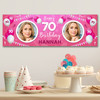 Personalised Party Banner For 70th Birthday With Photo Female Pink Balloons