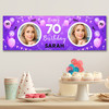 Personalised Party Banner For 70th Birthday With Photo Female Purple Balloons