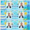 Personalised Party Banner For 70th Birthday With Photo Male Blue Cake Gift