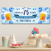 Personalised Party Banner For 75th Birthday Male Beer Blue Balloons