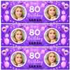 Personalised Party Banner For 80th Birthday With Photo Female Purple Balloons