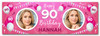 Personalised Party Banner For 90th Birthday With Photo Female Pink Balloons