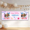 Personalised Party Banner For Birthday Photo Female Butterfly Purple Flowers