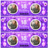 Personalised Party Banner For 18th Birthday With Photo Female Purple Balloons