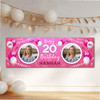 Personalised Party Banner For 20th Birthday With Photo Female Pink Balloons