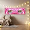 Personalised Party Banner For 20th Birthday With Photo Female Pink Balloons