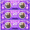 Personalised Party Banner For 20th Birthday With Photo Female Purple Balloons