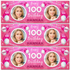 Personalised Party Banner For 100th Birthday With Photo Female Pink Balloons